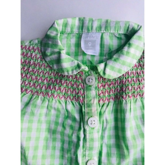 Girl's Size 9M 6-9 Months Two Piece Green Checkered Carter's Top + Pink Bloomers - Picture 4 of 8